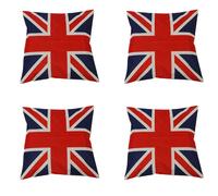 4-Pack British Vintage Union Flag Pillow Cases - 17.71in Square, Canvas-Feel Cotton-Linen, One-Sided Flag Pattern