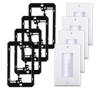 4-Pack Brush Wall Plate with Low Voltage Mounting Bracket, Cable Pass Through Insert for Wires, Single Gang Cable Access Strap, Wall Socket for HDTV, Home Theater Systems