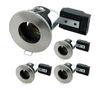 4 Pack - Brushed Chrome IP20 Fire Rated Twist Lock GU10 Recessed Downlight | Air Flow Open Back | 68mm Cut Out | 240V Class 2 Double Insulated | Push Fit Terminals