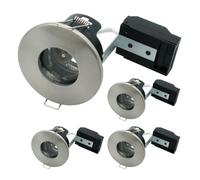 4 Pack - Brushed Chrome IP65 Bathroom & Shower Fire Rated Twist Lock GU10 Recessed Downlight | Air Flow Open Back | 68mm Cut Out | 240V Class 2 Double Insulated | Push Fit Terminals | Outdoor