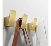 4-Pack Brushed Gold Towel Hook for Bathroom, Robe Coat Hook, Heavy Duty Wall Hooks for Hanging Bag Hat Mudroom Bedroom, No Drill Hanger with Glue or Mount with Screw, Holder Back of Door Outdoor