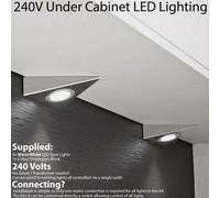 4 Pack | *240V Mains* LED Triangle Under Cabinet Kitchen Spotlights | Brushed Nickel & Warm White | Surface Mounted Light Fittings | Cupboard Worktop Counter Unit Lighting Kit | Loops