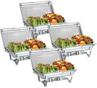 4 Pack Buffet Servers Catering Heat Container Set, Stainless Steel Buffet Stove, Foldable Food Warmer, fuel holder for restaurant, buffet, catering, parties, weddings,with large capacity and lid