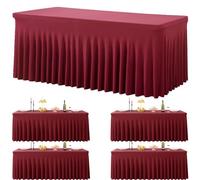 4 Pack Burgundy Spandex Tablecloths for 6 Foot Rectangle Tables, Wrinkle Free Fitted Tablecover 6ft Maroon Stretchy Table Clothes with Skirt for Weddings Birthday Party Banquet Baby Shower