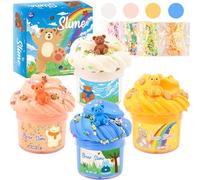 4 Pack Butter Slime Kit, Cute Stuff for Kid Bear Slimes Kits, Super Soft and Non-Sticky, Stress Relief Toy for Kids Education Girls and Boys with Cute Charms Add-ins, Birthday Party Favors