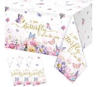 4 Pack Butterfly Baby Shower Tablecloth, Little Butterfly is On The Way Baby Shower Decorations, Plastic Disposable Rectangle Watercolor Butterfly Spring Themed Tablecloth Backdrop Party Decorations