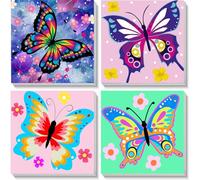 4 Pack Butterfly Paint by Numbers for Children with Wooden Frame-Butterflies Paint by Numbers Kids Ages 4-8-12,DIY Painting by Numbers for Kids Acrylic Oil Canvas for Home Wall Decor(8X8inch)