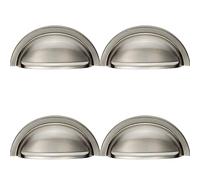 4 PACK | Cabinet Cup Pull Handle - 91 x 45mm - 76mm Fixing Centres - Satin Nickel | Pull Handle for Lightweight Internal Cupboard Doors - Metal Cabinet Cup Pull Handle - Kitchen Drawers