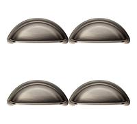 4 PACK | Cabinet Cup Pull Handle - 94 x 41.5mm - 76mm Fixing Centres - Gun Metal | Pull Handle for Lightweight Internal Cupboard Doors - Metal Cabinet Cup Pull Handle - Kitchen Drawers