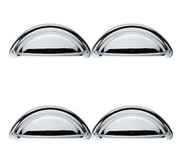 4 PACK | Cabinet Cup Pull Handle - 94 x 41.5mm - 76mm Fixing Centres - Polished Chrome | Pull Handle for Lightweight Internal Cupboard Doors - Metal Cabinet Cup Pull Handle - Kitchen Drawers