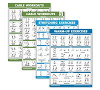 4 Pack - Cable Machine Workout Posters Volume 1 & 2 + Stretching Exercises + Warm Up Exercises (LAMINATED, 18" x 24")