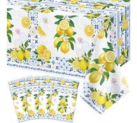 4 Pack Capri Lemon Tablecloth Lemons Summer Party Tablecover Rectangle Disposable Lemonade Table Cover 51 x 86 for Capri Lemonade Theme Birthday Party Wedding Shower Supplies Lemon Table Decorations