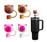 4 Pack Capybara Straw Cover Cap for Stanley Cup 30&40 Oz 10mm Silicone Straw Topper Protector Lid with Cute Capybaras Kids Accessories