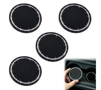 4 Pack Car Cup Holder Insert - 2.75" Non-slip Car Coasters with Honeycomb Texture & Shiny Crystal Accents - Anti-shock Car Cup Coaster - Compatible with Cars, SUVs, Trucks, etc. (Black)