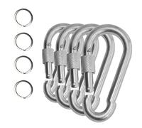 4 Pack Carabiner Clips with Key Ring, Heavy Duty Stainless Steel Snap Hooks, Durable Rust Resistant Keychain Clips for Keys, Bags, Dog Lead, Water Bottles, Travel and Everyday Use