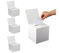 4 Pack Cardboard Ballot Box, Raffle Boxes, Donation Ballot Boxes with Slot & Removable Header, Suggestion Box for Donation, Fundraising, Vote and Suggestion Collecting, White