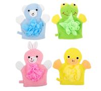 4 Pack Cartoon Baby Bath Gloves Microfiber PE Shower Mittens | Portable Baby Shower Use, Gentle Skin Care for Boy Girl, Travel-friendly Set for Soap and Arms Random Color
