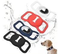 4 Pack Case for Airtag Dog Collar Holder, Soft Silicone Anti-Lost Protective Case Compatible with Apple Airtag, for Pet Dog Collars Holder Accessories (Black+White+Navy Blue+Red)