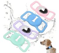 4 Pack Case for Airtag Dog Collar Holder, Soft Silicone Anti-Lost Protective Case Compatible with Apple Airtag, for Pet Dog Collars Holder Accessories (Mint Green+Violet+Sky Blue+Pink)