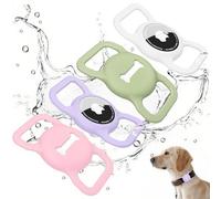 4 Pack Case for Airtag Dog Collar Holder, Soft Silicone Anti-Lost Protective Case Compatible with Apple Airtag, for Pet Dog Collars Holder Accessories (White+Matcha Green+Violet+Pink)