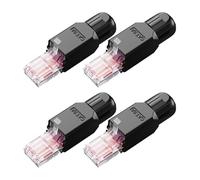 4 Pack Cat 6A RJ45 Connectors Toolless Cat6/6A Tool-Free Cat 6 RJ45 Connectors Cat6 Modular Plug Gold Plated Inline Coupler Ethernet Cable Ends High-Speed Transmission for 23-26 AWG Network(Black)