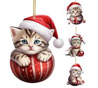 4 Pack Cat Christmas Ornament, 2d Acrylic Christmas Tree Ornament with a Small Rope, Cute Cat Ornaments for Christmas Tree, Car, Backpack, Keychain, Lightweight and Waterproof Decorative Pendants