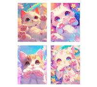 4 Pack Cat Diamond Art for Kids Animal Diamond Painting Crystal Art Kits DIY Full Rhinestone Dimond Painting for Kids/Beginners, 5D Embroidery Mosaic Crafts Picture for Home Wall Decor 24x36in z293f