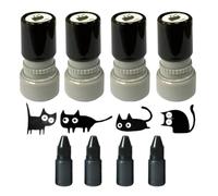 4 Pack Cat Pattern Stamp, Self Inking Cat Stamps, Mini Kitten Stamp Set with Pet Stamps Ink, Meow Pat Cats Kitten Decorative
