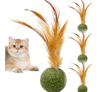 4 Pack Catnip Ball Toy,Magic Cat Play Balls,Edible Kitten Catnip Feather Ball,Interactive Cat Toys Lick Chew Toy,Teeth Cleaning Relieve Cat And Bad Mood