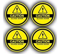 4 Pack - Caution Glass Door Stickers - 85mm - Safety Waterproof Vinyl Decals