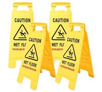 4 Pack Caution Wet Floor Sign 26" High (When Open), Bright Yellow Foldable Sturdy Bilingual Cuidado Piso Mojado Double-Sided A-Shaped Safety Warning Sign for Indoor and Outdoor Commercial Use