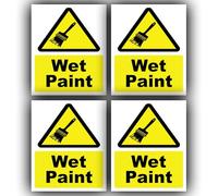 4 Pack - Caution Wet Paint Stickers - Waterproof Vinyl Decals Signs Notice 110mm x 90mm