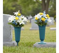 4 Pack Cemetery Vases for Grave, Classic and Reliable Plastic Flower Holder with Spikes for Secure Placement, Dark Green Grave Decorations, Décorations d'été