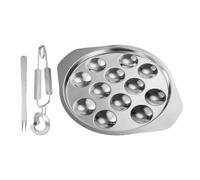4 Pack Ceramic Escargot Plates with 12 Holes and Handles, 9 Inch Seafood Snail Dish Footed Plates White Escargot Baking Dish Server for Home, Kitchen, Restaurant