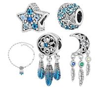 4 Pack Charms For Pandora Bracelet,Bracelet Charms,C harms For Bracelets,925 Sterling Silver Spell With Cubic Zirconia,Oceanic,Starfish,Spiritual Dream,Catcher Feather,Tassels Dangle,Pendant Spell