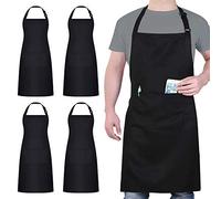 4 Pack Chef Apron, Waterproof Apron, Adjustable Apron with 2 Pockets for Men Women, Apron for Cooking Baking Restaurant, Black, 78 * 67 cm（30.7 * 26.5 inch）