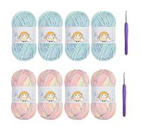 4 Pack Chenille Yarn with Hook Tie Dye Chunky Yarn 200g Super Soft Beginner Crochet Kit UK for Shawls Amigurumi Fluffy Fast Knitting Wool (Blue)