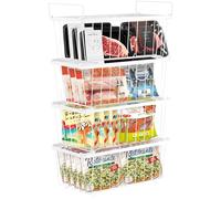 4 Pack Chest Freezer Baskets, Stackable Freezer Organiser with Handles, Freezer Baskets for 198L Sort Frozen Foods, Freezer Organiser, Freezer Storage Boxes Wire Drawers Bins, Easy to Get Items（White）