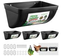 4 Pack Chicken Fence Feeders, 4.5 Quart Goat Feed Troughs, Hanging Fence Feeders with Hooks, Screws, and Chicken Coop Treat Bag, Poultry Waterer Bucket, Livestock Feeder for Ducks, Dogs, Cows, Rabbits