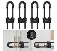 4 Pack Child Safety Sliding Cabinet Locks, Adjustable U-Shaped Child Proof Sliding Cabinet Door Code Locks 3 Digit Password, Reusable Baby Safety Cupboard Locks for Knob Handle Drawers Closet(Black)