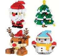 4 Pack Christmas Building Blocks Set, Santa Claus Design Mini Figures, DIY Holiday Decor, Stocking Stuffers, Party Favors, Xmas Tree Ornaments