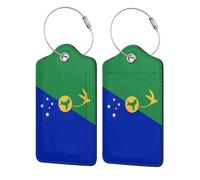 4 Pack Christmas Island Flag Leather Luggage Tag for Suitcase with ID Label Privacy Cover Address Card Stainless Steel Loop Travel Tags for Cruise Ships Airport Bag Backpack