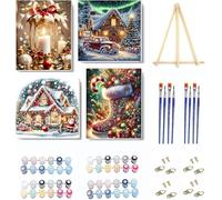 4 Pack Christmas Paint by Numbers Kit for Adults Beginner with Framed,Winter Easy Adult Paint by Number Kits on Canvas DIY Painting for Beginners Art by Numbers for Home Wall Decor 10x12-10x10 Inch