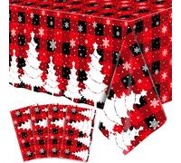 4 Pack Christmas Table Cloth Christmas Checkered Tablecloth Xmas Buffalo Plaid Table Cloth Christmas Party Table Cover Xmas Party Decoration with Christmas Tree and Snowflake 51 X 86 IN
