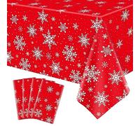 4 Pack Christmas Tablecloth Christmas Snowflake Tablecloth White Snowflake Plastic Table Cover Winter Wonderland Table Clothes Christmas Table Decorations Merry Christmas Party Supplies 86 x 51 Inch