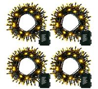 4 Pack Christmas Tree Lights String - 5m 50 LED Outdoor Indoor Battery Operated with Timer 8 Modes Dark Green Wire Fairy Lights for Bedroom Xmas Tree Patio Curtain Festival Decoration, Warm White