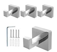 4 Pack Chrome Towel Hook, Heavy Duty Polished Nickel Towel Hook, Square Robe Hook for Bathrooms & Kitchen, Stainless Steel Robe Coat and Clothes Hook(Silver)