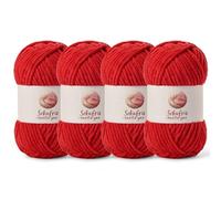 4 Pack Chunky Chenille Yarn for Crocheting, Baby Yarn for Crocheting Soft Blanket, 349.9 yds /14.1 oz Crochet Yarn, Bulky 5 Amigurumi Yarns, Fluffy Velvet Yarns for Knitting Crafts (4 Red)