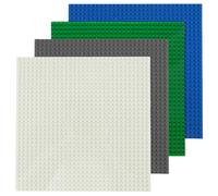4 Pack Classic Baseplates Compatible with Lego, 10"x10" Square Base Plate with 32 x 32 Studs, Large Building Bricks Building Board Build and Display Board Set for Major Brands, Grey/Green/White/Blue