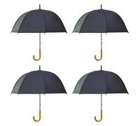 4 Pack Classic Black Umbrella Wooden Crook Handle Wedding Brolly Walking Mens Gents Wood Wedding Bridal Grooms Groomsmen Event Groomsman Event Party Rain Dome Bubble Ladies Mens Large Set For